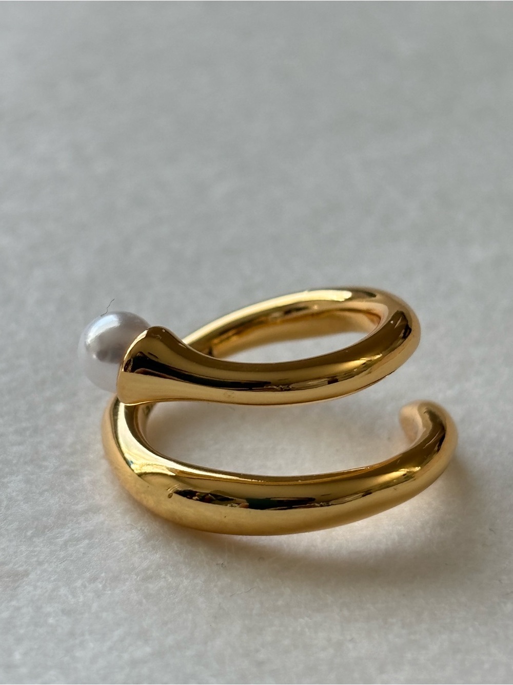 New Jenny Bird Polished Gold Open Wrap Ring with Pearl Accent
